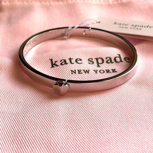 NWT Kate Spade Silver Heritage Spade Logo Metal Button Bangle Bracelet Dust Bag - Picture 1 of 10